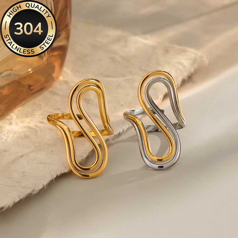 Women's High-Quality Stainless Steel Golden Open Adjustable Ring